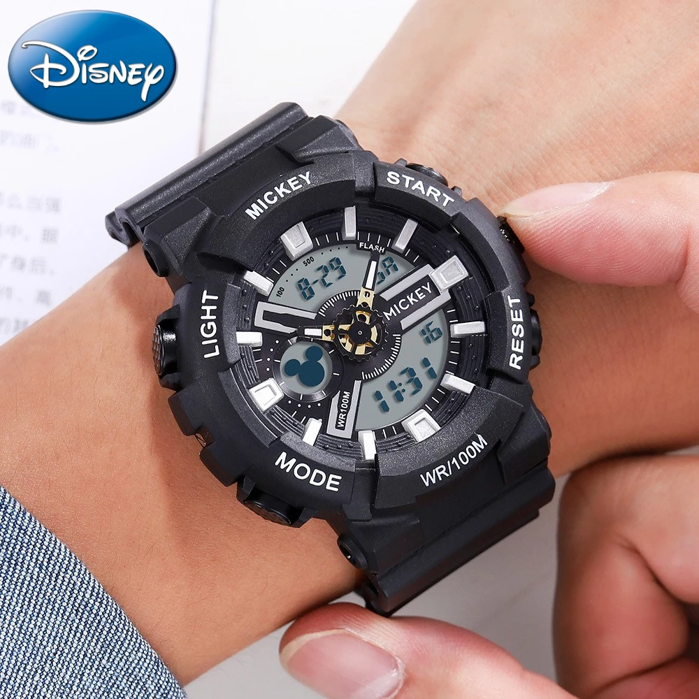 Disney Mickey Quartz Pointer Electronic Dual Display Digital Watch 100m Waterproof Luminous Multifunctional Big Dial Clock