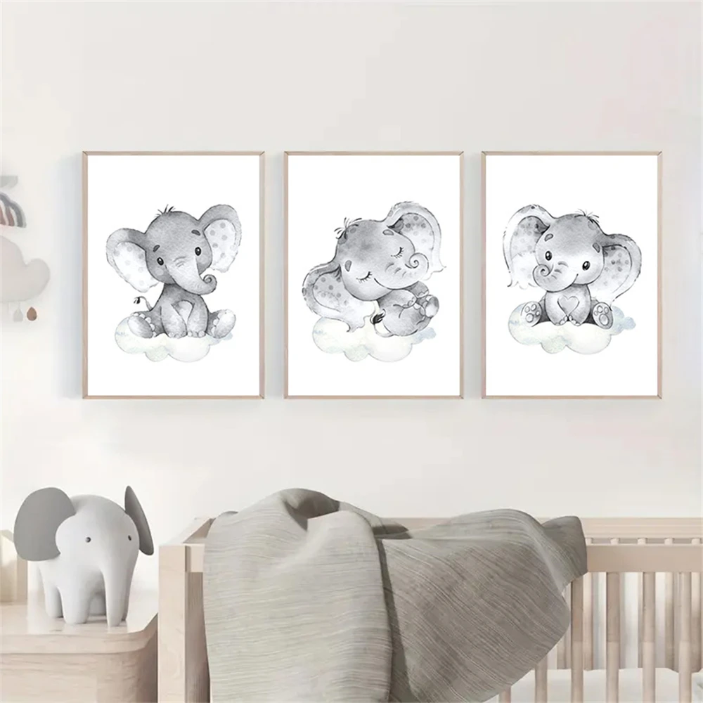 

Cartoon Elephant Wall Art Canvas Painting Cute Animal Nursery Posters and Prints Nordic Wall Pictures Baby Kids Room Decoration