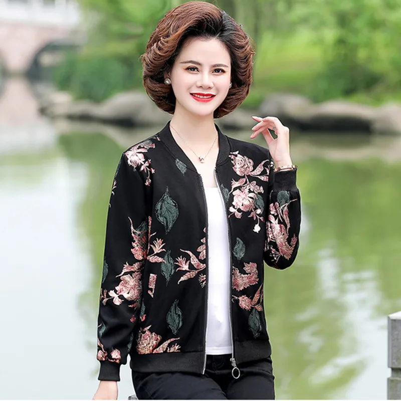 UHYTGF Mẹ Xuân Áo Khoác Thu Đông In Hình Ngắn Áo Nữ Trung Dài 6XL Rời Size Top Nữ Mỏng áo Khoác Ngoài 2021