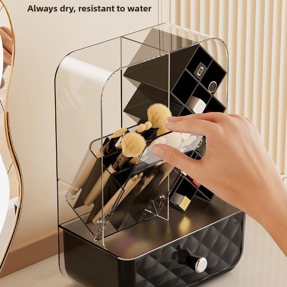 

Настольный органайзер для помады, пудры и кистей, разделители для ящиков, подставка для кистей для макияжа, прозрачный акриловый контейнер для хранения косметики