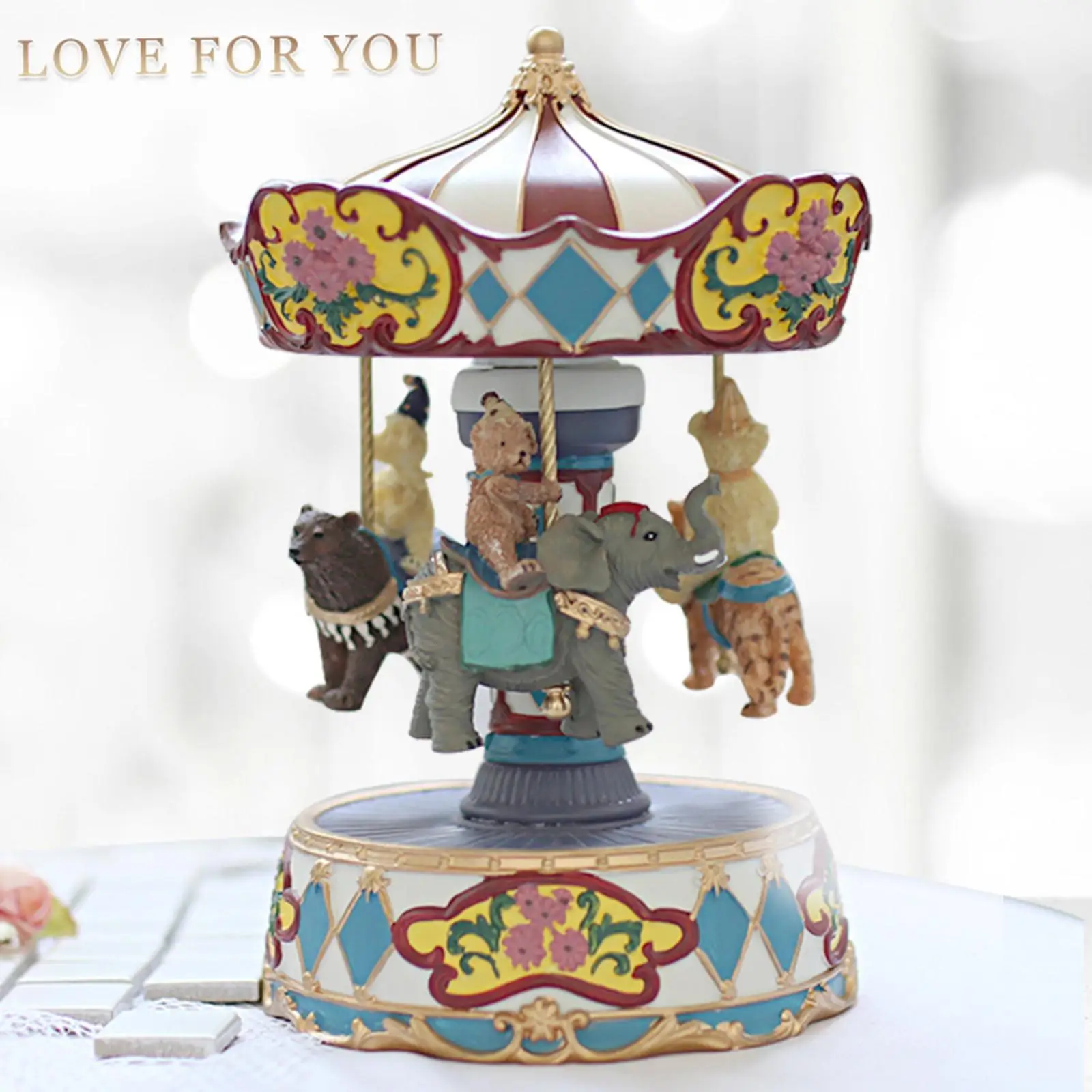 Carousel Music Box Cute Mechanical Music Clockwork Type Rotation Multifunctional Animals Sculpture Decoration Holiday Kids Gift