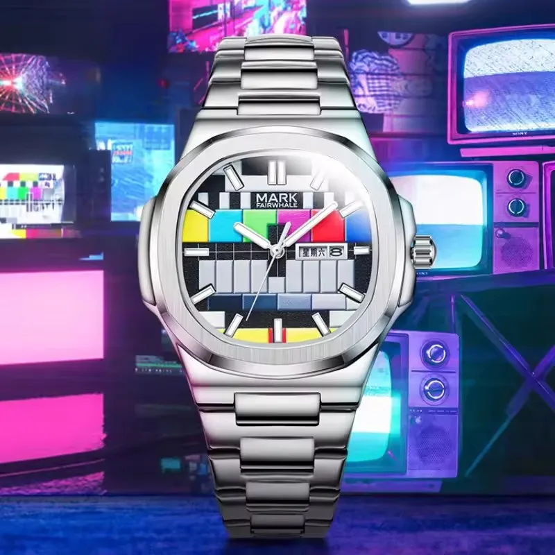 Mark fairwhale 5210 moda masculina relógio de quartzo retro tv dial calendário luminoso à prova dwaterproof água relógios esportivos casuais homem reloj hombre