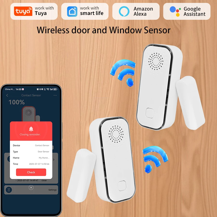 Tuya WiFi Door Window Sensor Smart Home Security Alarm System Open Close Detector Works with Alexa Google Home
