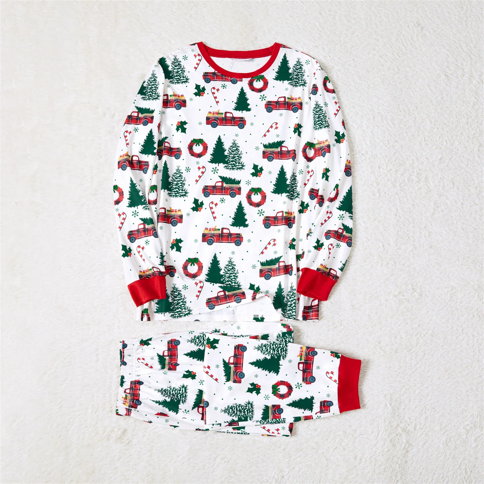 PatPat Christmas Family Matching Outfits Pajama Allover Xmas Tree & Car Print Long-sleeve Pajamas Family Sets (Flame Resistant)