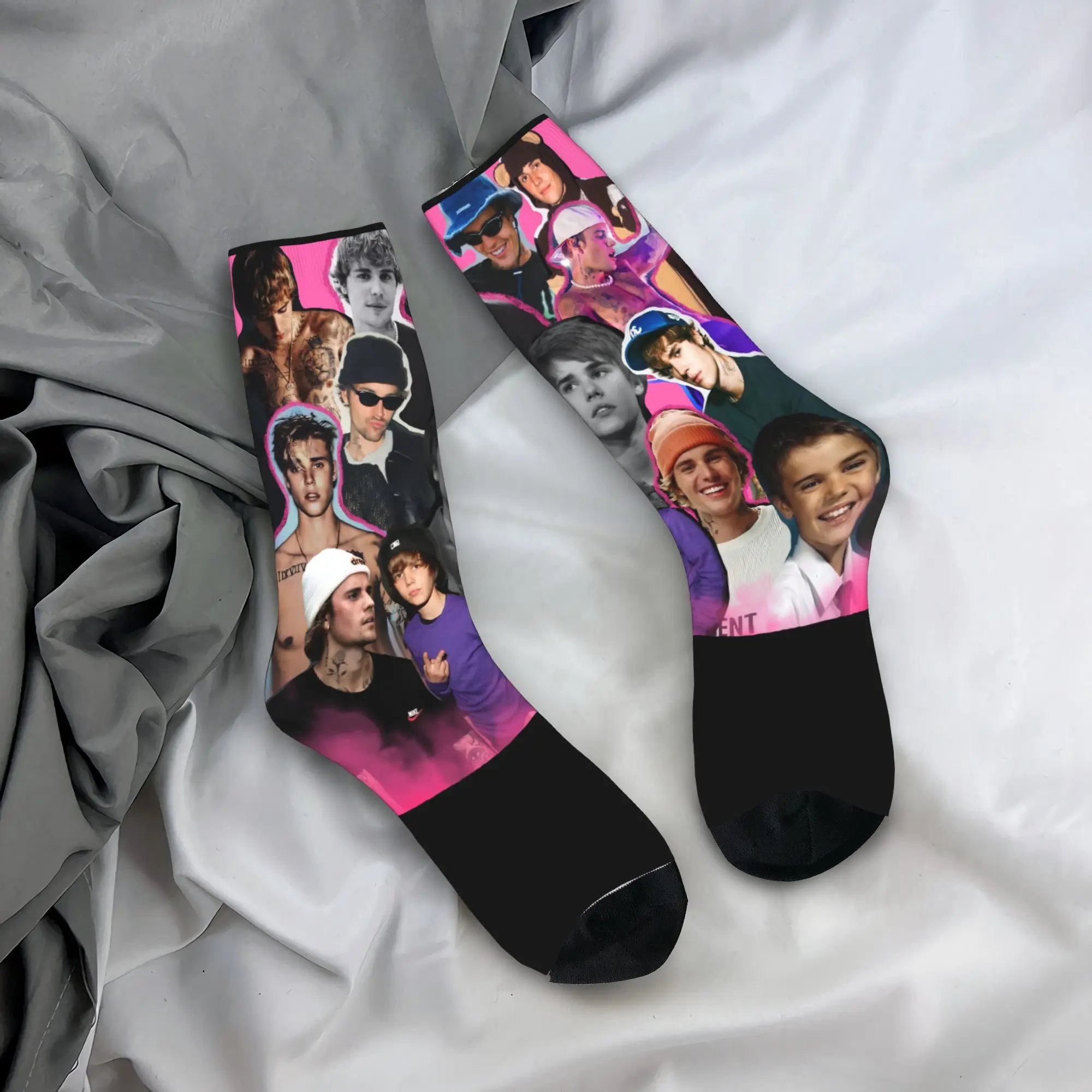 

Vintage Retro Justin Bieber Socks Kawaii Stockings Men's Quality Outdoor Sports Socks Autumn Custom Anti-Slip Socks