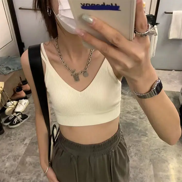 

Tanks Camis Womens Ribbed Knit Sleeveless Crop Top Slim Fit Stretchy Vest Casual Sporty For Commuting Korean Summer Retro Outfit