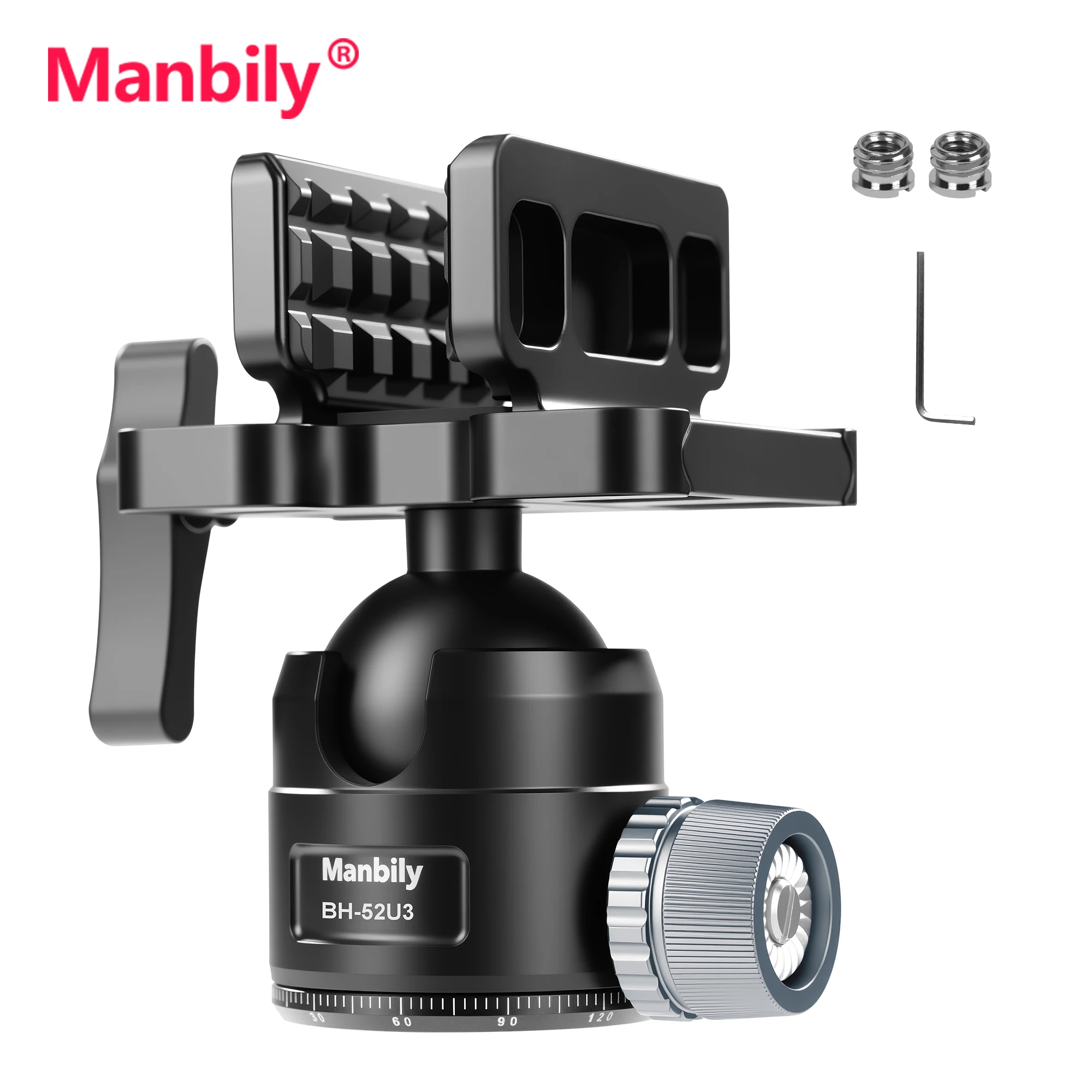 

Manbily 52mm Ball Head Saddle Mount Hunting Rifle Clamp Adapter For tripods Arca-Swiss Shooting Rest 55.12lbs/25kg Load BH-52U3
