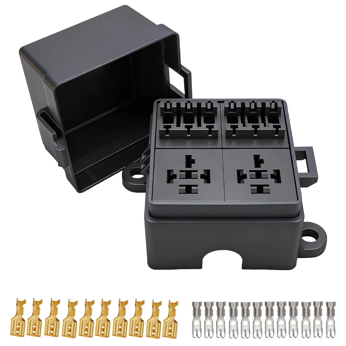 Car Fuse Box 2 Relay Slots Fuse Box, 6 Fuse Slots, Fuse Relay Holder Relay Set for Car Truck Marine RV Boat