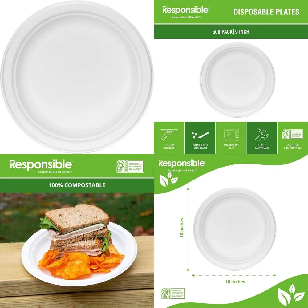 

Компостируемые круглые тарелки 9 дюймов, сверхпрочное формованное волокно, без дерева, биоразлагаемая, экологически чистая посуда