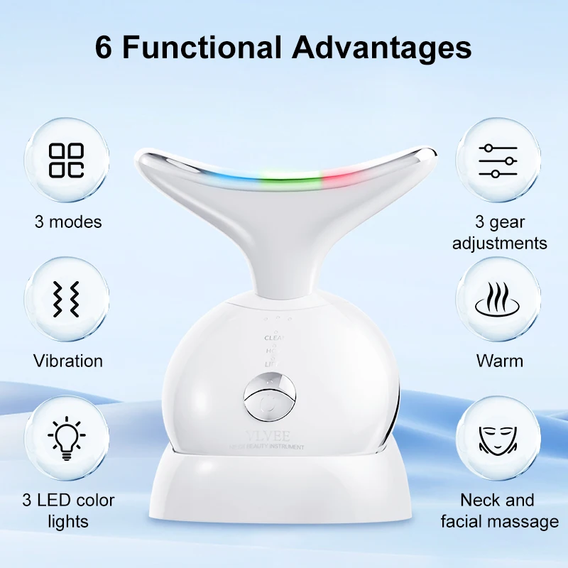 VLVEE Neck and Face Beauty Device EMS Facial Lifting Instrument HOT Compress 3 Gears Adjustment Vibration Massage Skin Care Tool