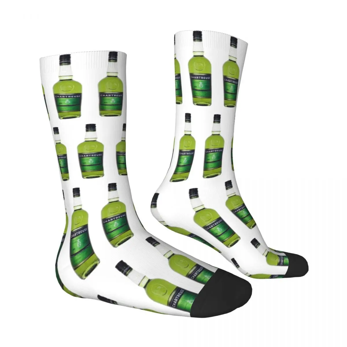 Green Chartreuse Socks Autumn Bottle Oil Painting Stockings Casual Men Comfortable Socks Pattern Skateboard Anti Sweat Socks