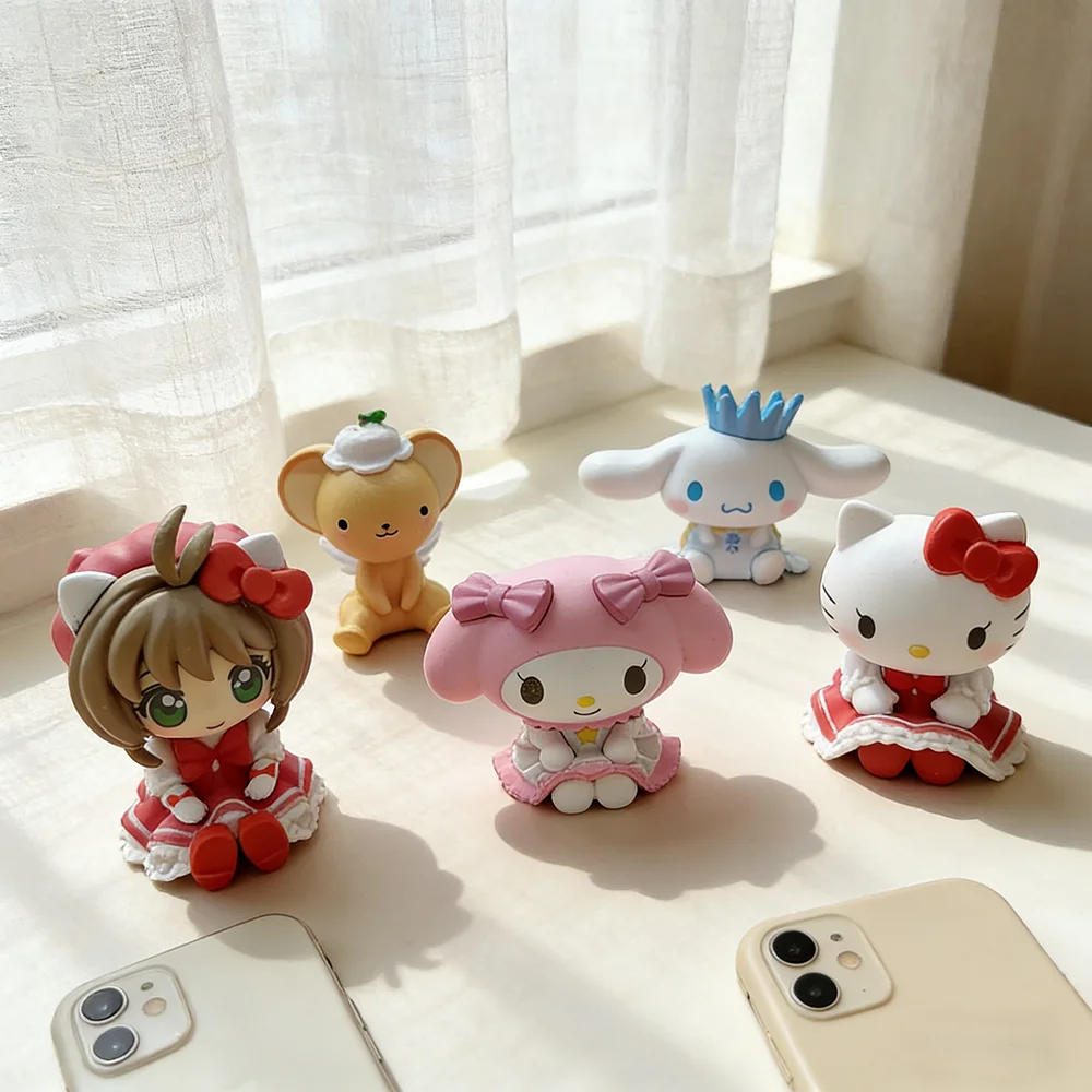 Figura Sanrio de 5cm Captor Sakura Kero Hello Kitty Cinnamoroll Anime Melody Modelo de Ação Brinquedos Presentes de Natal para Crianças
