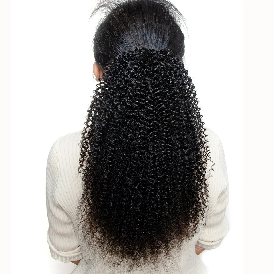 Aliballad-Afro Kinky Curly Drawstring Ponytail, Cabelo Humano, Brasileiro com Extensões de Clip, 2 Combs, 150g, Remy