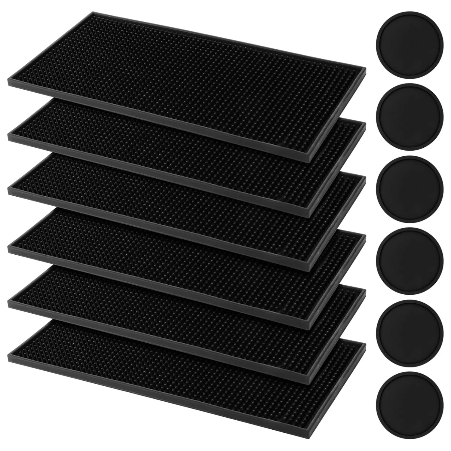 

【12pcs/Set】6pcs 30x15cm PVC Bar Mat + 6pcs Silicone Coasters Anti-slip Heat Resistant Dish Drying Mats Cafe Drip Mat Tamper Mat
