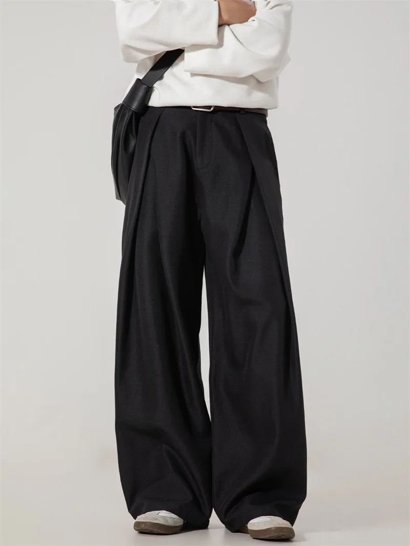 

Cleanfit American Sle Men's Wide Leg Suit Pants A-Line High Street Loose Fit Hong Kong Sle Trendy Casual Trousers