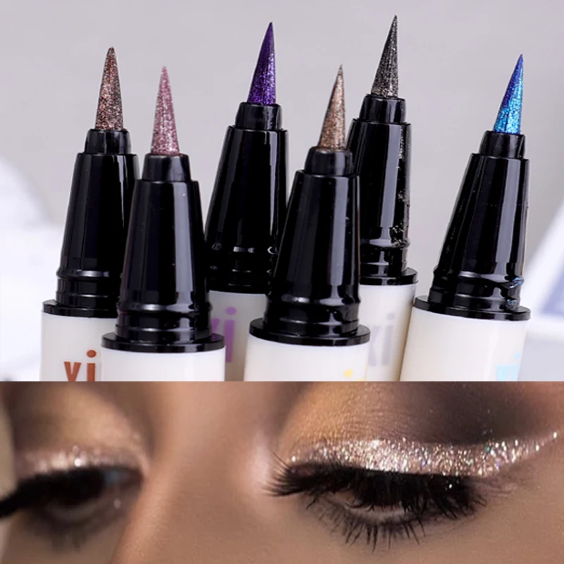 Waterproof Punk Metal Pearl Diamond Eyeliner Lasting Glitter Pink Purple Silver Blue Color Eye Liner Eyeshadow Pencil Eye Makeup