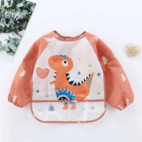 Long Sleeves Baby Bib Waterproof Feeding Bib Infant Toddler Art Smock Apron Boys Girls Burp Cloth Kids Banana Bibs for 1-3Year