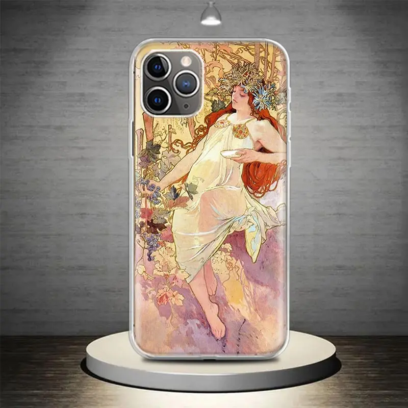 Alfons Mucha Primavera Phone Case Cover For iPhone 14 13 Pro 11 15 Art 12 XR X XS Max 7 8 6S Plus SE Soft Pattern Coque Funda