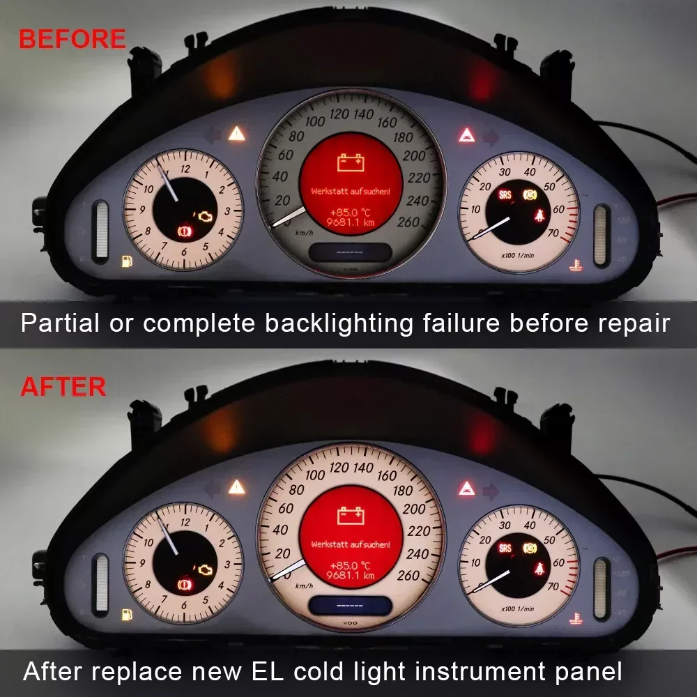 

Petrol Gauge Faces With EL Cold Light Plate For Mercedes Benz W211 W209 C219 Dashboard BackLight Repair 160MPH 260KM/H
