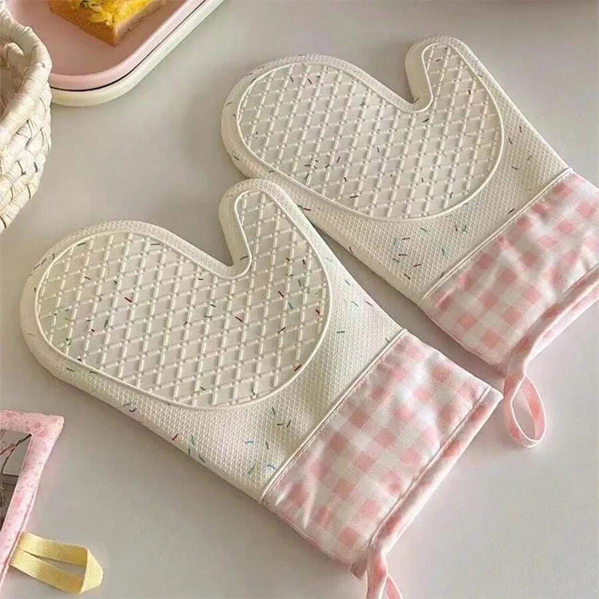 2/1PCS Anti-scalding Gloves & Non-slip Gloves - Kitchen Oven Mitts - Silicone Oven Gloves - Microwave Baking Tools