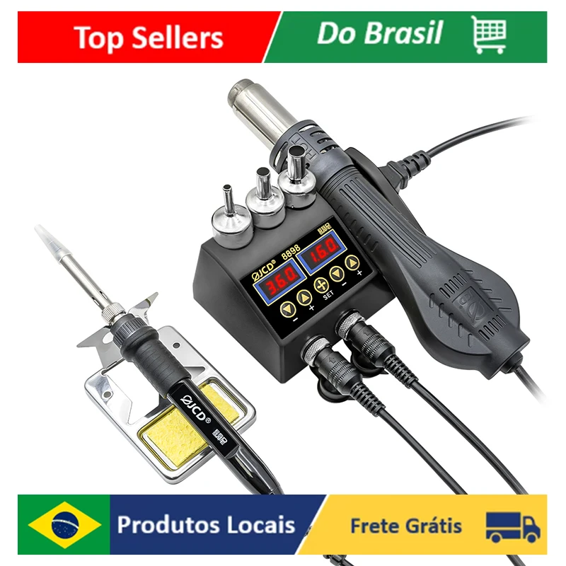 Estação de Soldagem 2 em 1 JCD 750W com Display Digital LCD para Reparo de Celulares, Ferramentas de Reparo de BGA SMD IC 8898 8586D