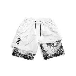 Berserk-Short de sport imprimé manga pour homme, short de compression, short de sport extensible, séchage rapide, fitness, entraînement, été, 2 en 1