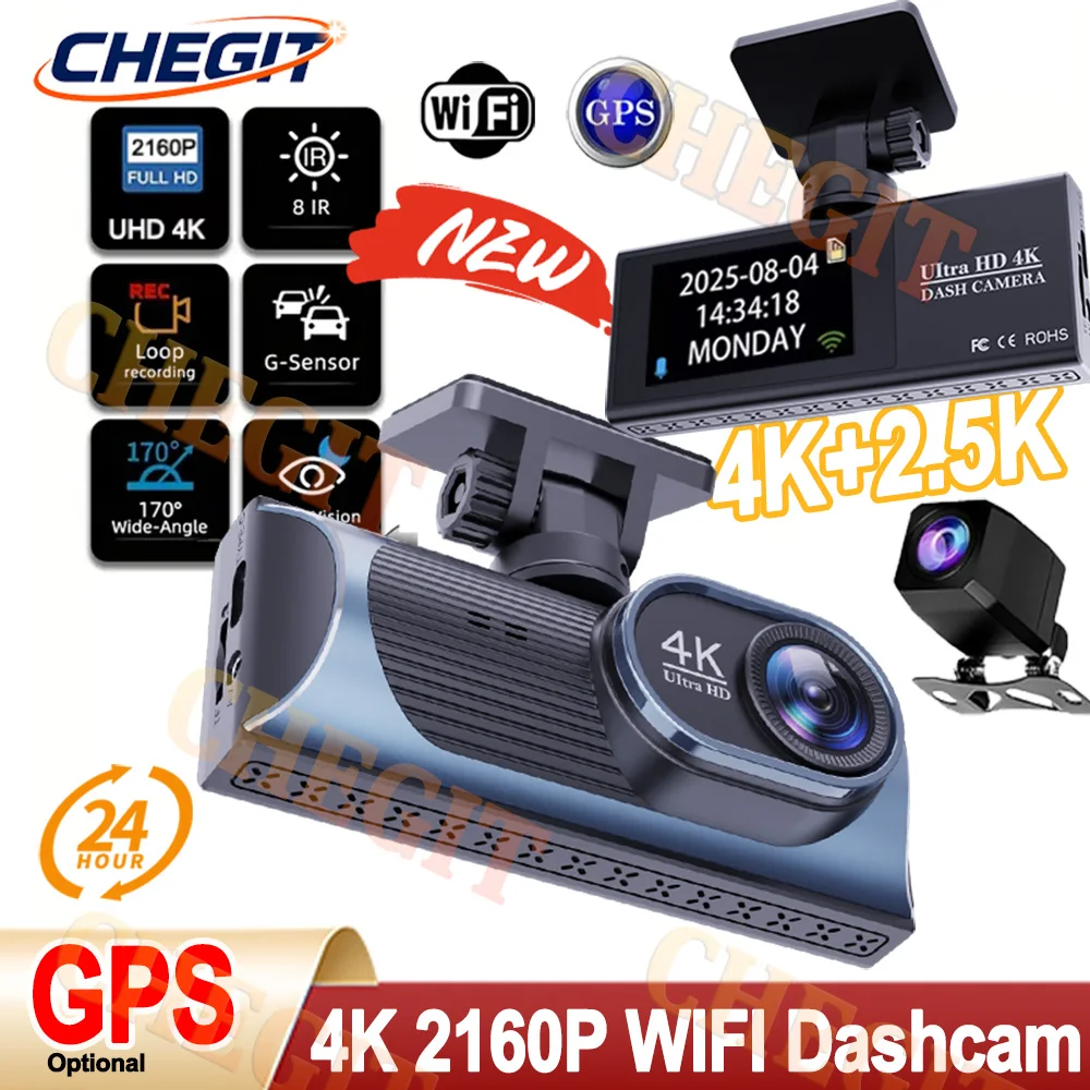 4K WIFI APP داش كام للسيارات 1/2 عدسة UHD جهاز تسجيل فيديو رقمي للسيارات GPS مسجل فيديو كاميرا للمركبة للرؤية الليلية 24H كابل مراقبة #1