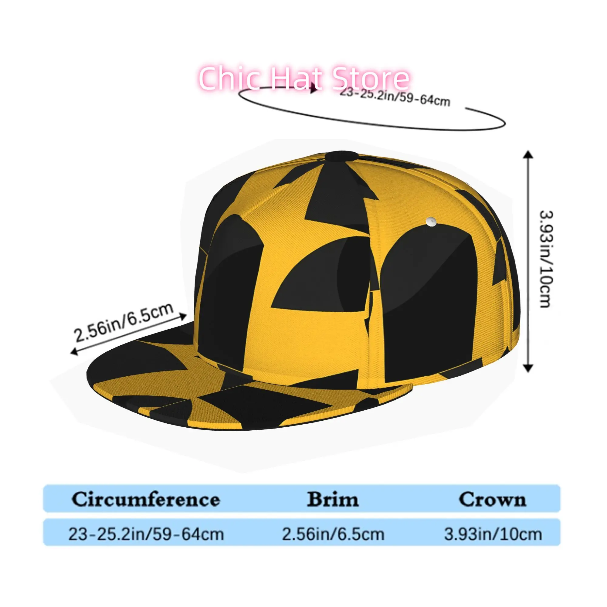 Abstract Geometric Pattern Black And Yellow, Unisex All Over Print Flat Brim Baseball Cap, Hip Hop Streetwear Snapback Hat for S