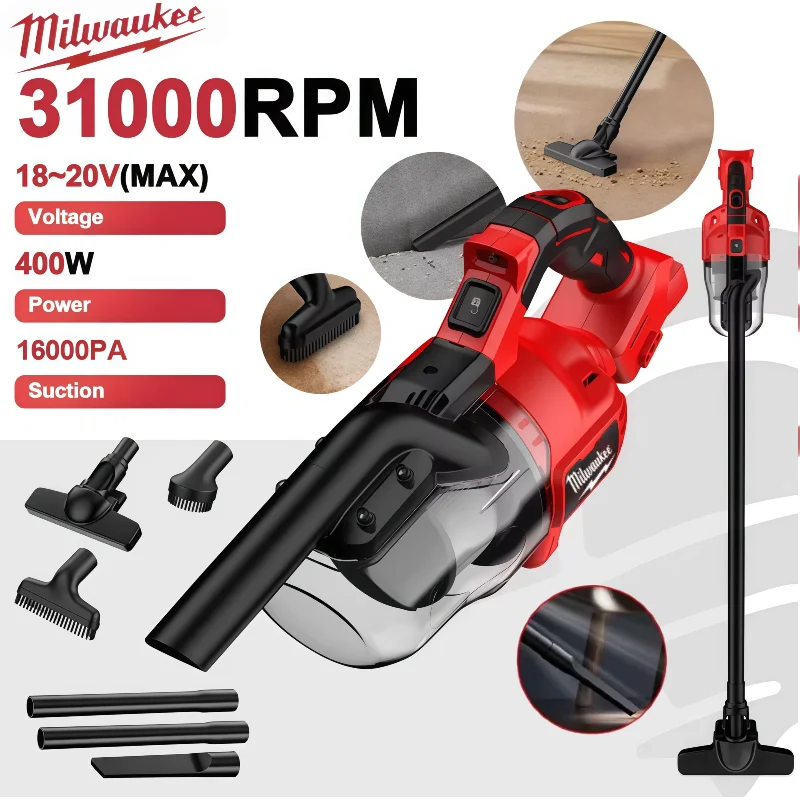 

Milwaukee Cordless Vacuum Battery Handheld Vacuum Cleaner with 2Pcs Washable HEPA Filter for Home Pet Hair Car For 18V Battery