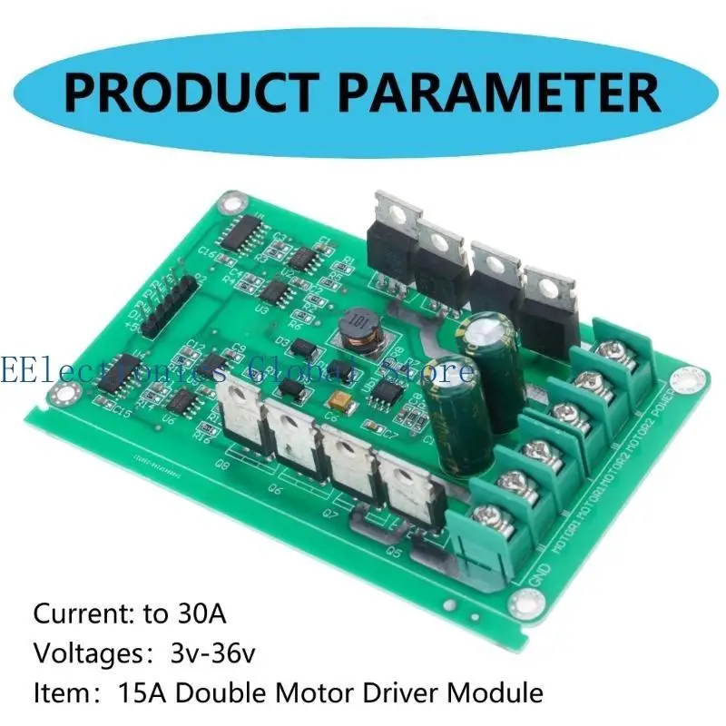 462B High Current 15A Motor Driver Module 3v-36v with Quick Brake Functionality for Enhanced Control