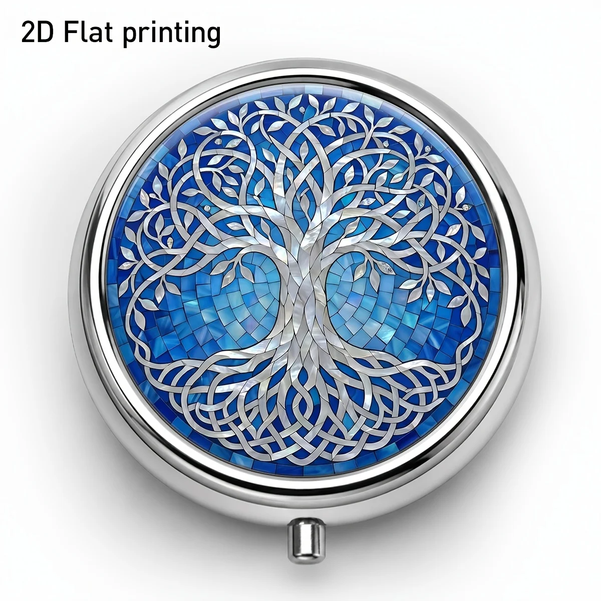 1 piece, flat-printed, white printed round pill box, three-compartment design, suitable for storing pills, vitamins, earrings, rings, and other small items, easy to open and close, flat surface
