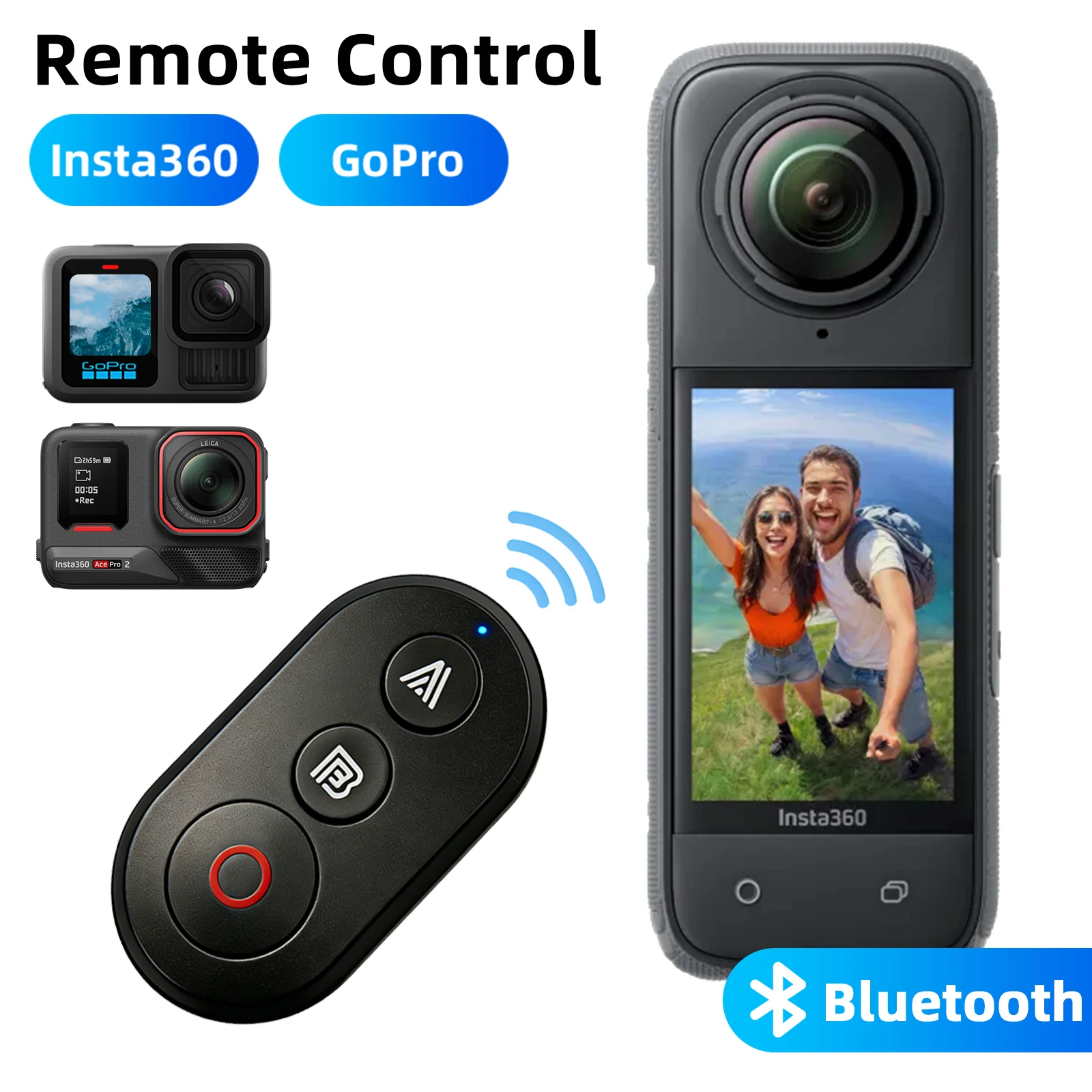 Bluetooth Remote Control for Insta360 X5 X4 X3 X2 Insta 360 Ace Pro 2 GoPro 13 12, Photography Shutter Release Button Controller