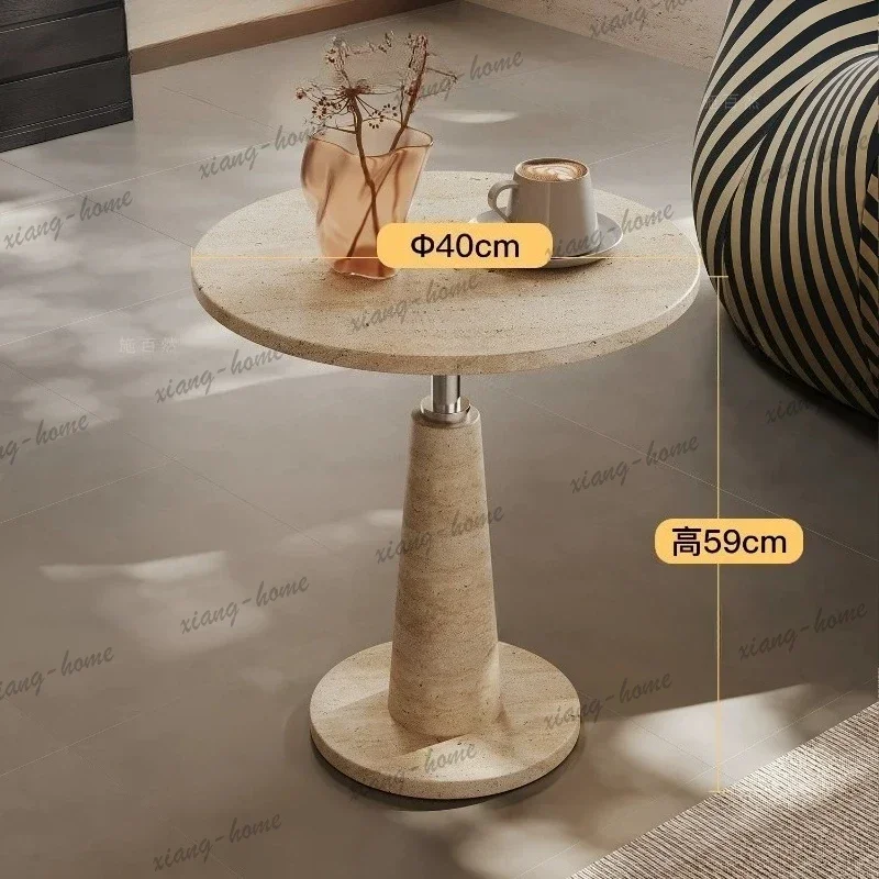 LSLuxury minimalist Living room high end travertine sofa side tables few modern cream style small round table home furniture