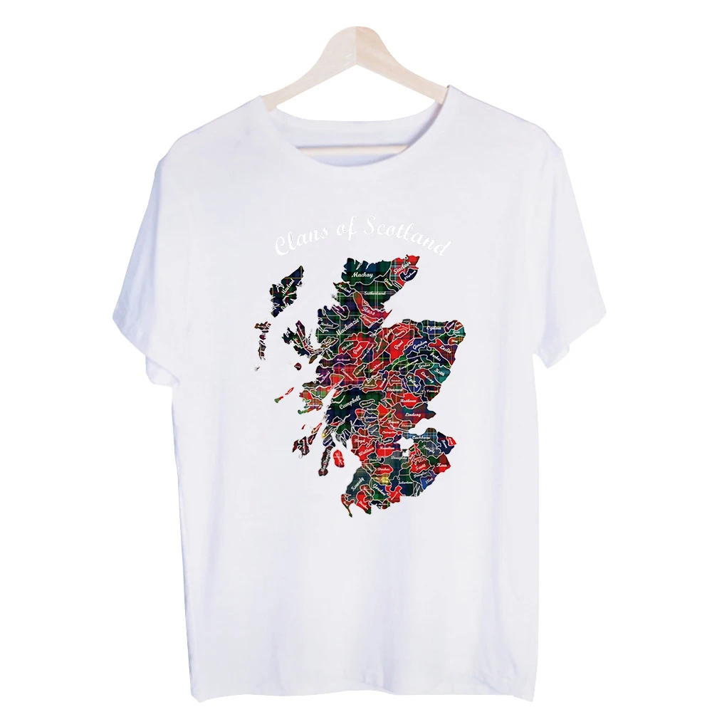Men's Scotland Map Tartan Plaid Graphic Tee, Crew Neck Short Sleeve Shirt for Casual Daily Wear