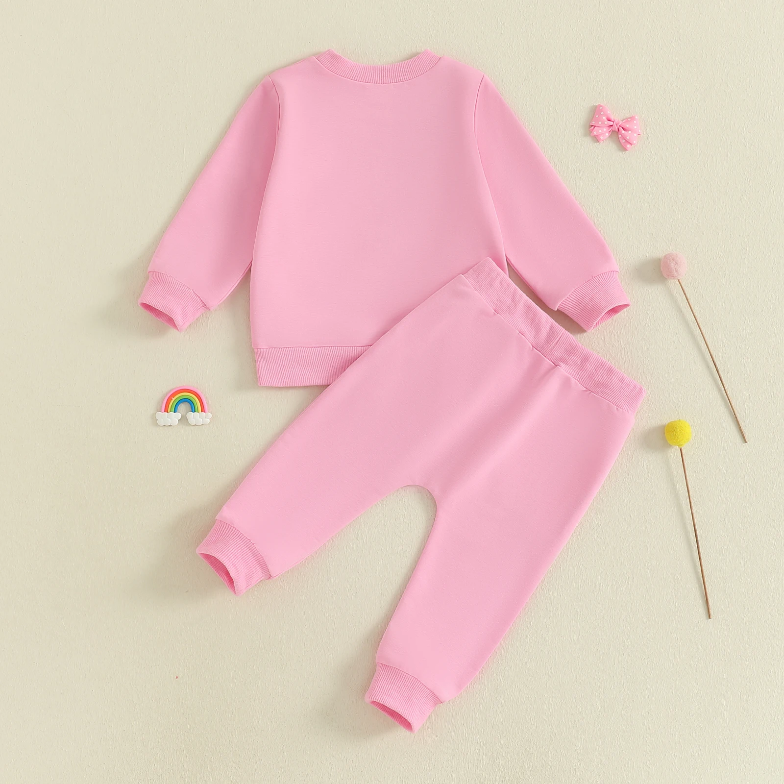 

Toddler Baby Girls 2 Piece Outfits Letter Bow Embroidery Long Sleeve Crew Neck Sweatshirt and Elastic Waist Pants Set