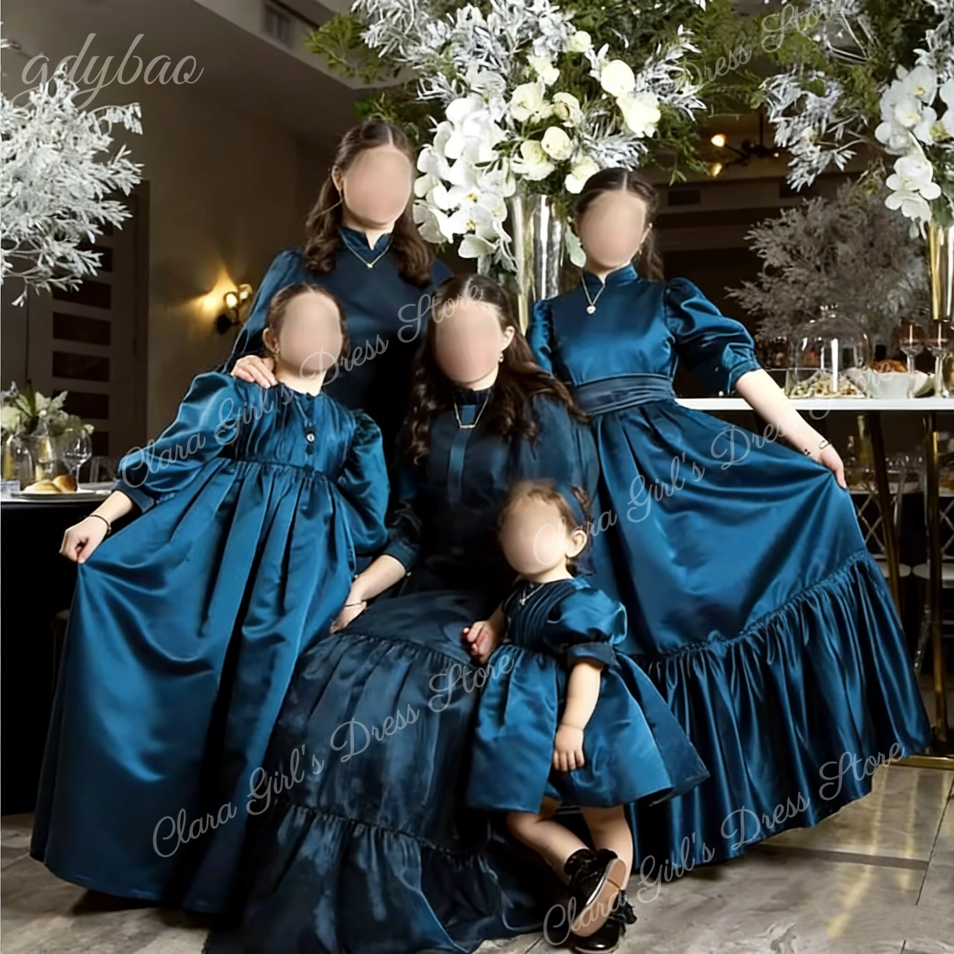 فستان فتاة الزهور من الساتان المكشكش المخصص لحفلات الزفاف فستان بأكمام منتفخة عالي الخصر لأعياد ميلاد الأطفال الصغار والمناولة الأولى