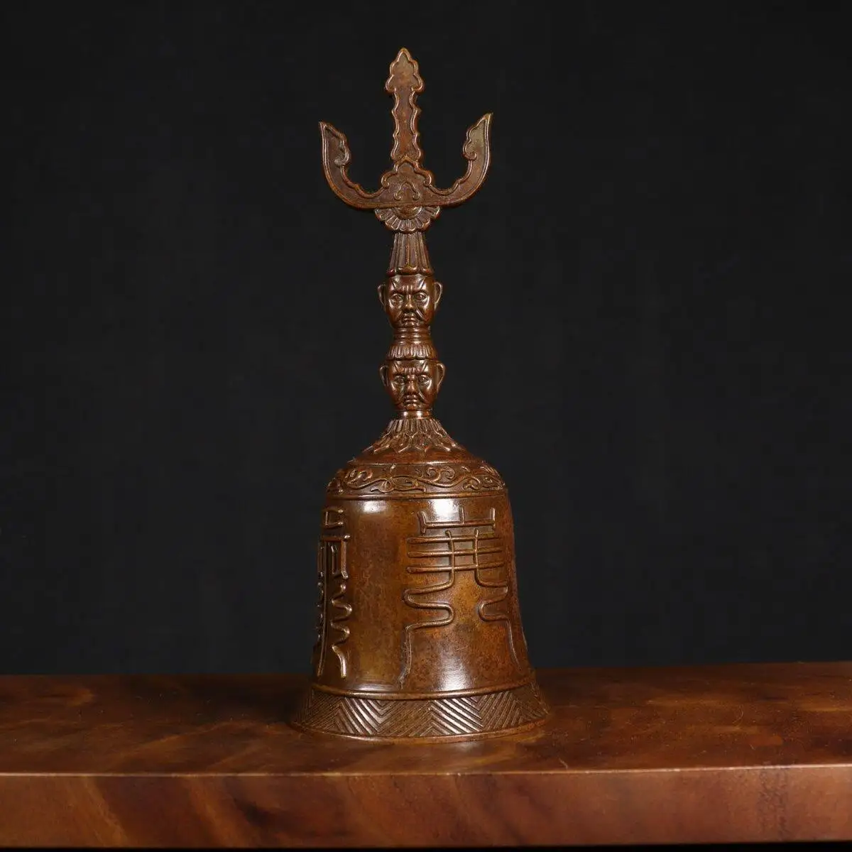 Brass Tianpeng Emperor Bell Sanqing Three-Pronged Vajra Hand Bell Antique Feng Shui Meditation Craft Decor