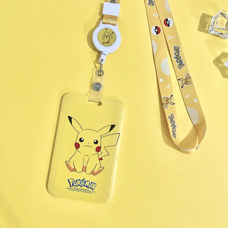 Kawaii Pokemon Pikachu ID Card Holders Retractable Card Case with Lanyards Cartoon Access Card Holders Accessories Gifts