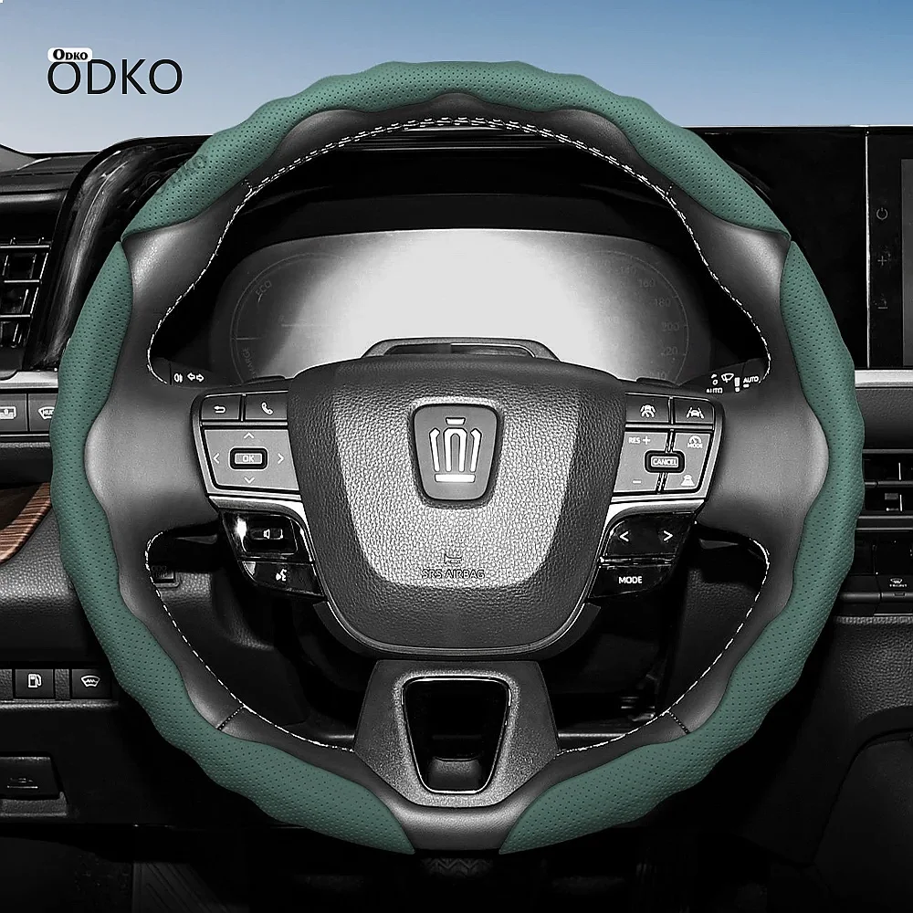 Suitable for Crown Steering Wheel Cover with Wavy Sports Design, Breathable Leather, Segmented Anti-Slip, Sweat-Absorbing