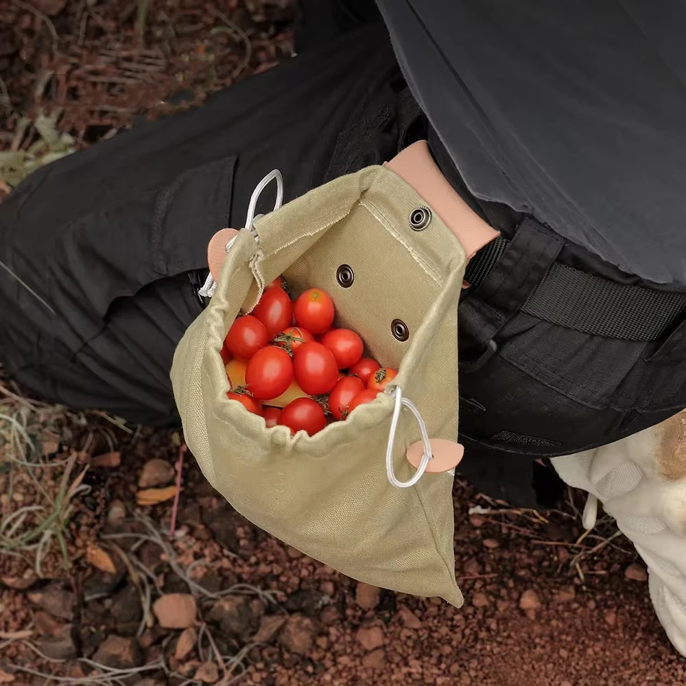 Outdoor Foraging Case Bag Leather Bushcraft Bag Vegetable Harvest Garden Fruit Picking Waist Tools Storage Hanging Pouch Camping