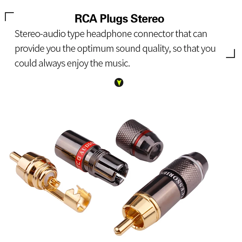 YYTCG 4PCS Audio Connectors RCA Connector Gold Plated Lotus Head Video Support 6mm Cable RCA Male Plug Adapter Hifi Cables