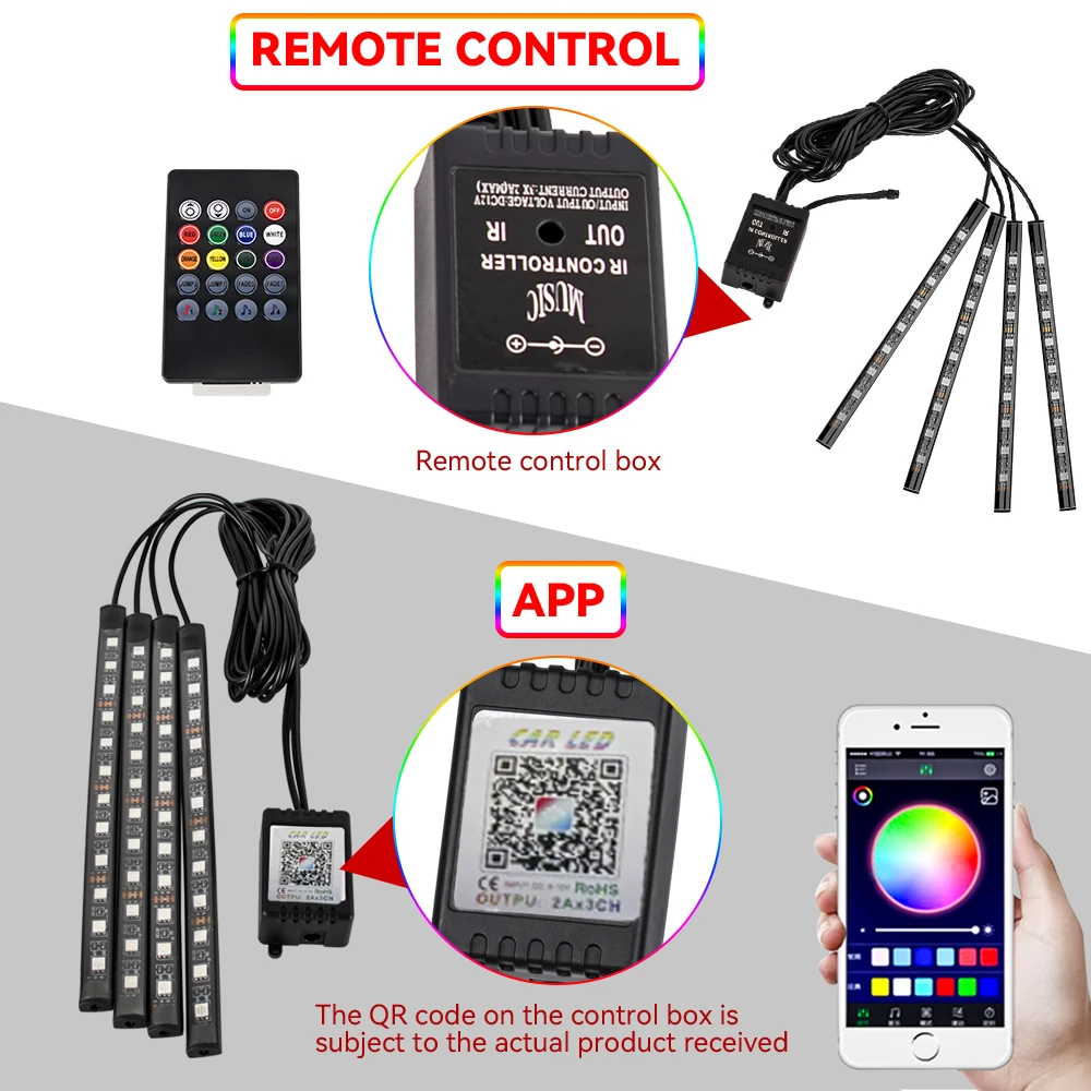 Dekorative Lampen RGB Auto Neonlicht-Streifen Musik-Atmosphären-Lampe Lichtstreifen-Set Party-Lampen USB/Cig Fernbedienung APP-Steuerung – Detail 6