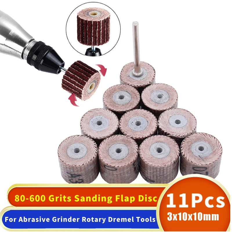 10Pcs Dremel Accessories 80-600 Grit Sanding Flap Disc Grinding Sanding Flap Wheels Brush Sand Rotary Tool 10 x 10x 3mm