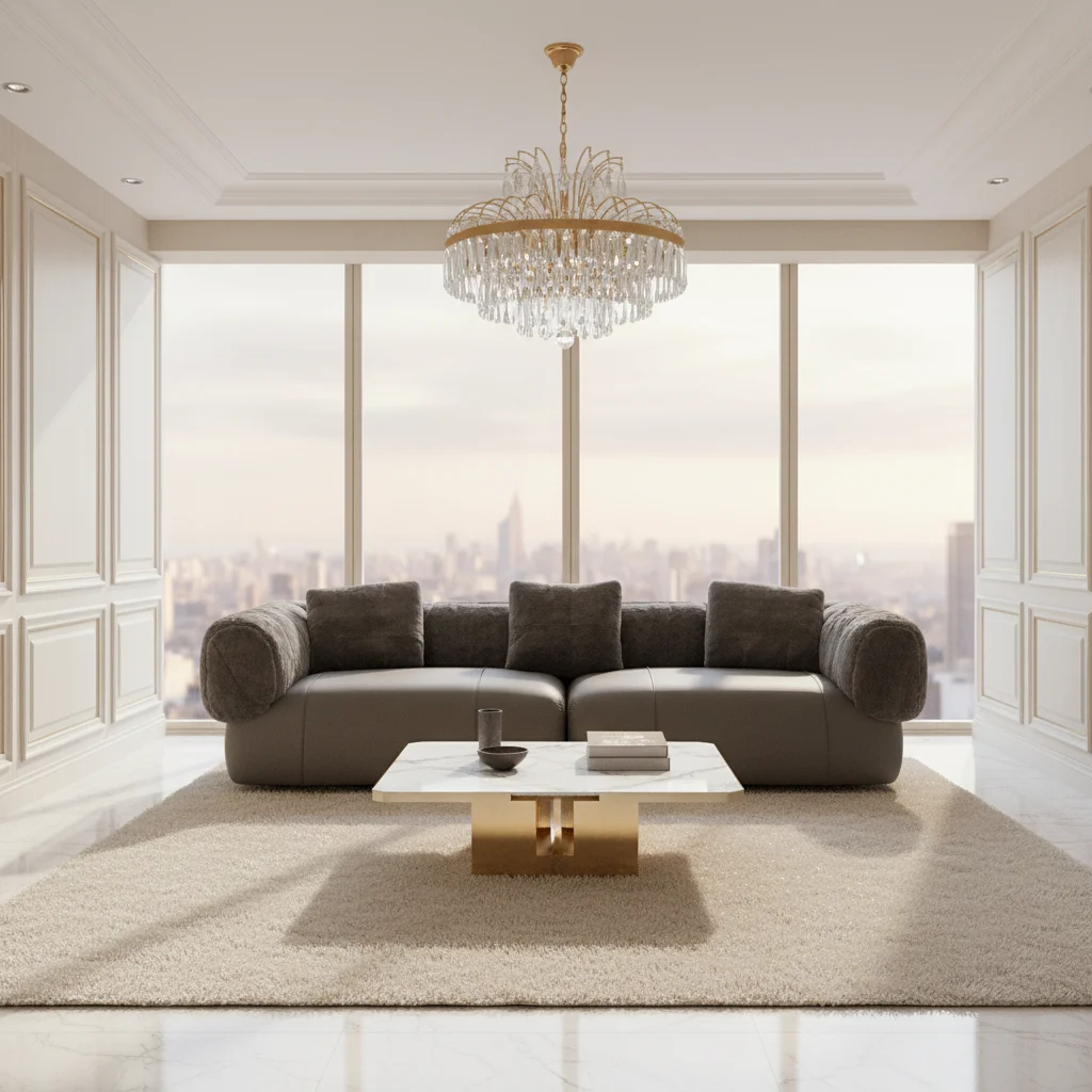 Italian Contemporary Luxury Leather Sofa Set Minimalist Fashion with Plush Soft Extensible Feature for Apartment or Villa