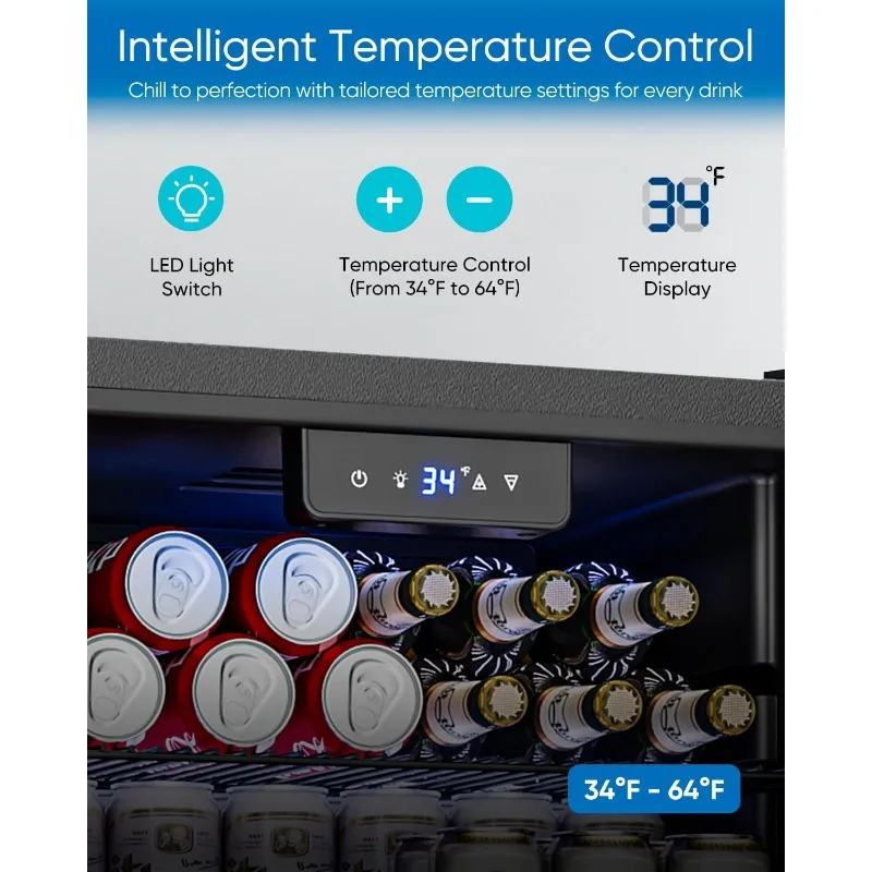 ثلاجة صغيرة 3.2 قدم مكعب مع باب زجاجي - 126 مبرد ثلاجة مشروبات لشرب صودا النبيذ والبيرة، 4 أرفف قابلة للتعديل، أسود