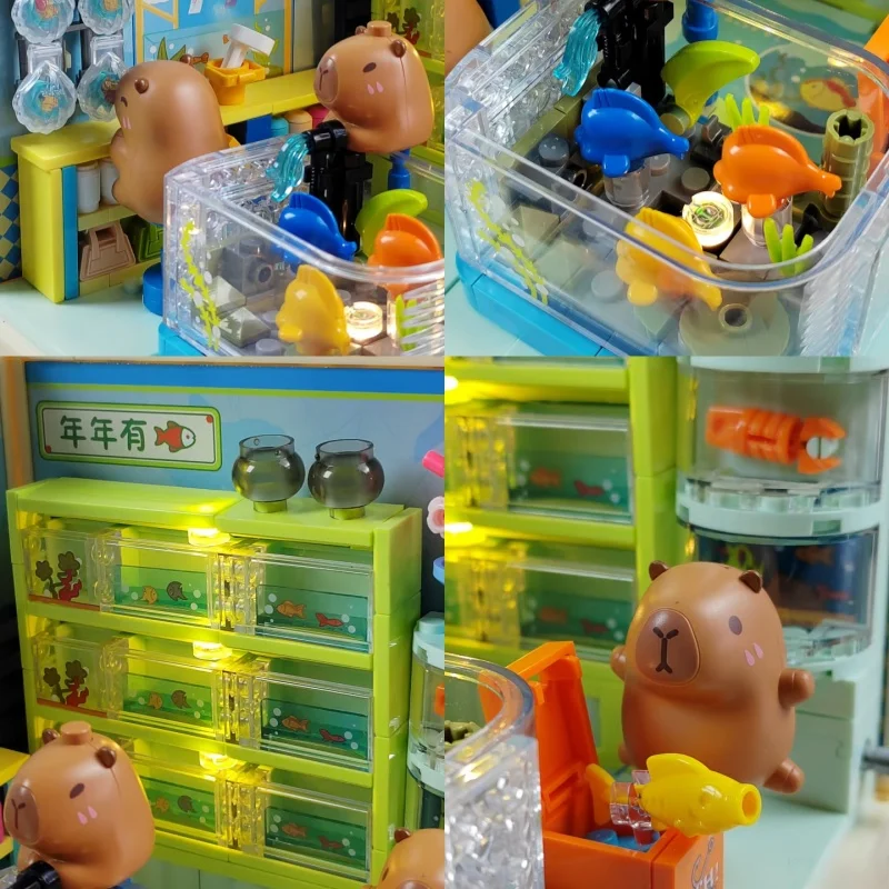 Jaki super cidade capivara monta blocos de construção série vista rua modelos ornamentos mesa brinquedos presentes aniversário