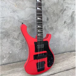 4 String Electric Bass Guitar Red Color,  Small Triangle Inlays, Black Hardware, Flat Body Bass Guitarra, Rosewood Fretboard