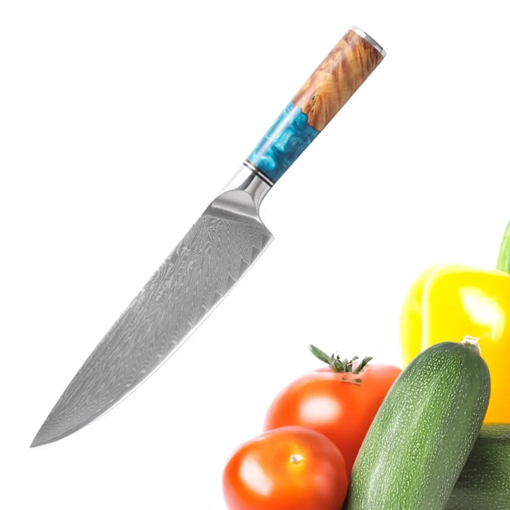 Professionelles Kochmesser im japanischen Stil, großes Küchenmesser aus Damaszener Stahl zum Schneiden von Fleisch und Gemüse