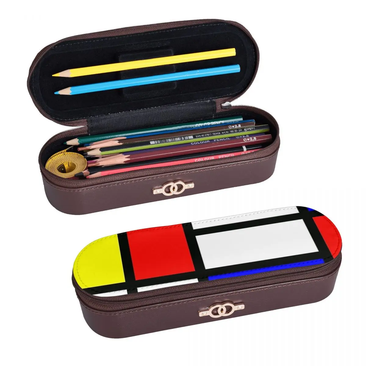 Color Block With Red Yellow And Blue Leather Pencil Cases Pencil Pouch Storage Stationery Supplies Pen Box