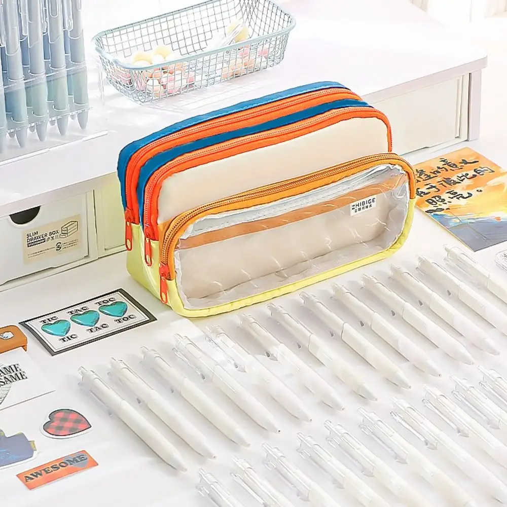 Multifunctional Multi Layer Pencil Pouch Large Capacity Dust Prevention Pencil Storage Bag Assorted Colors Canvas Stationery Bag